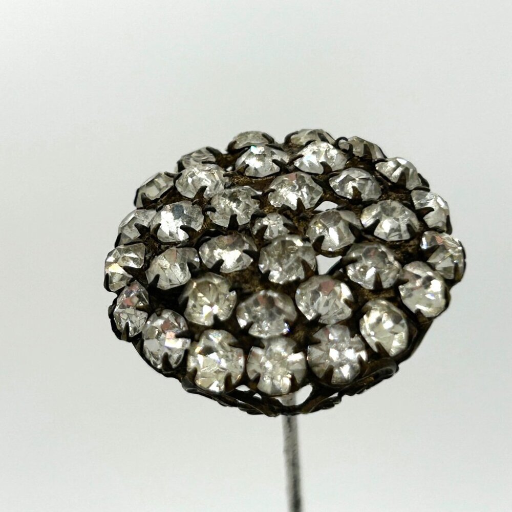 Antique Victorian Hat Pin Clear Paste Rhinestone Domed Top Filigree Back 10" - Picture 12 of 16